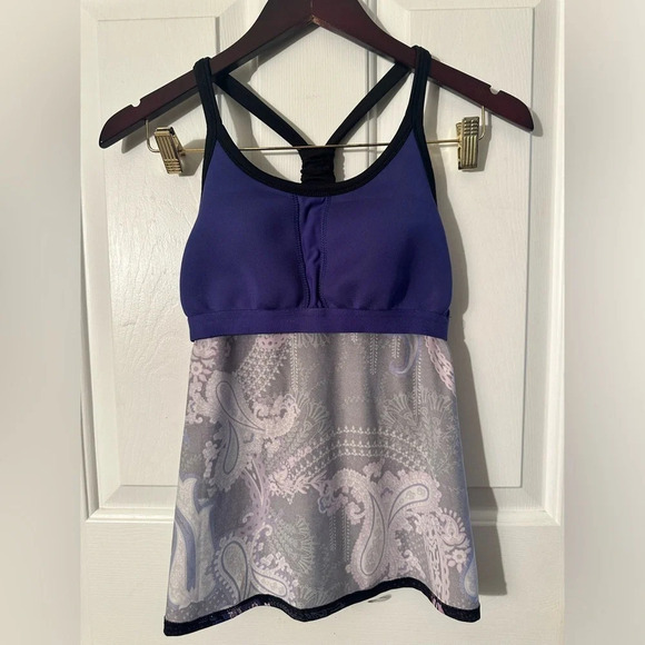 ATHLETA Retro Black Purple Knotted Racerback Paisley Bra S RICH SATURATED COLORS - Picture 4 of 7